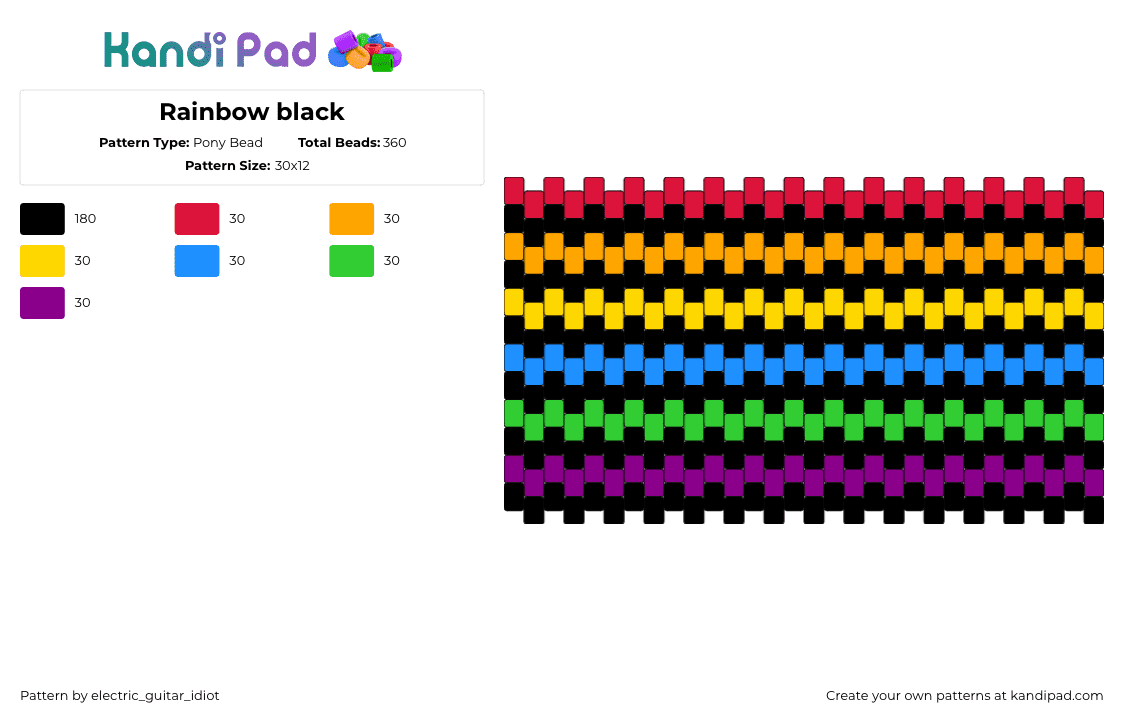 Rainbow black - Pony Bead Pattern by electric_guitar_idiot on Kandi Pad - horizontal,stripes,dark,rainbow,black,colorful