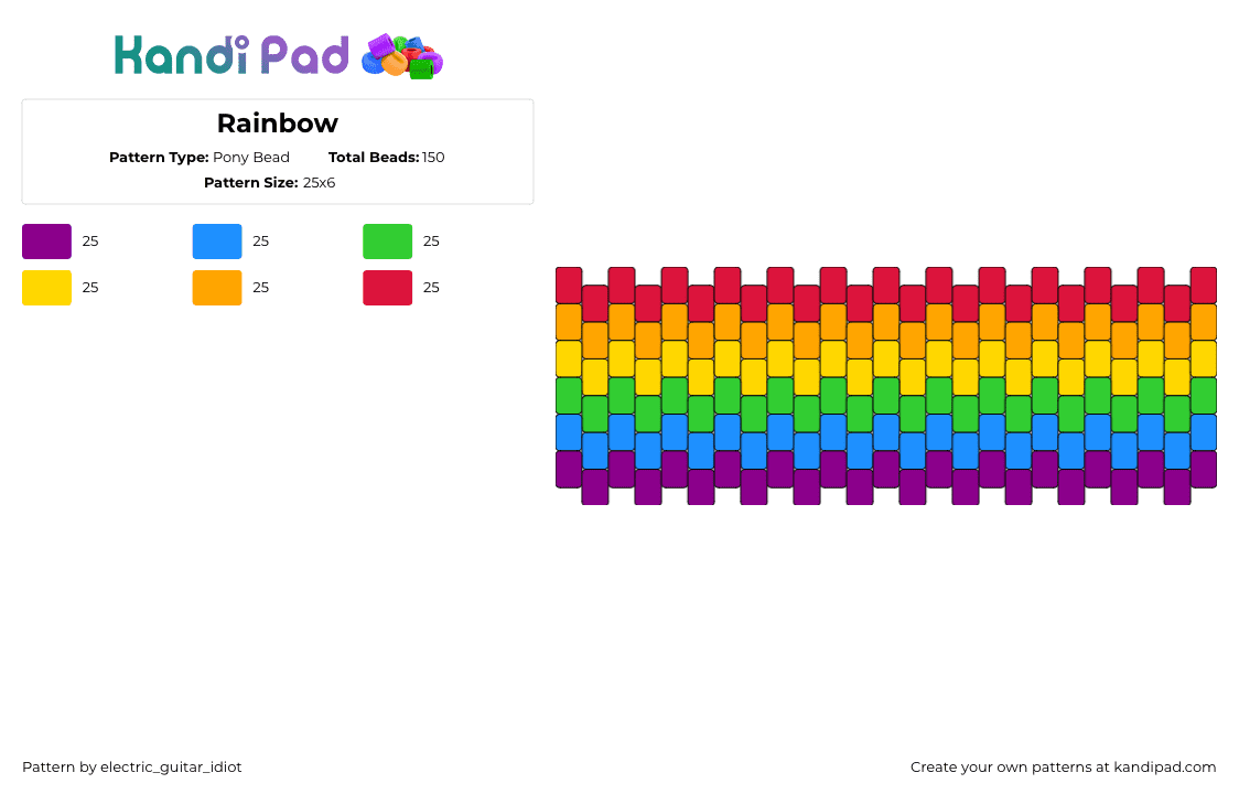 Rainbow - Pony Bead Pattern by electric_guitar_idiot on Kandi Pad - rainbow,cuff,simple,colorful