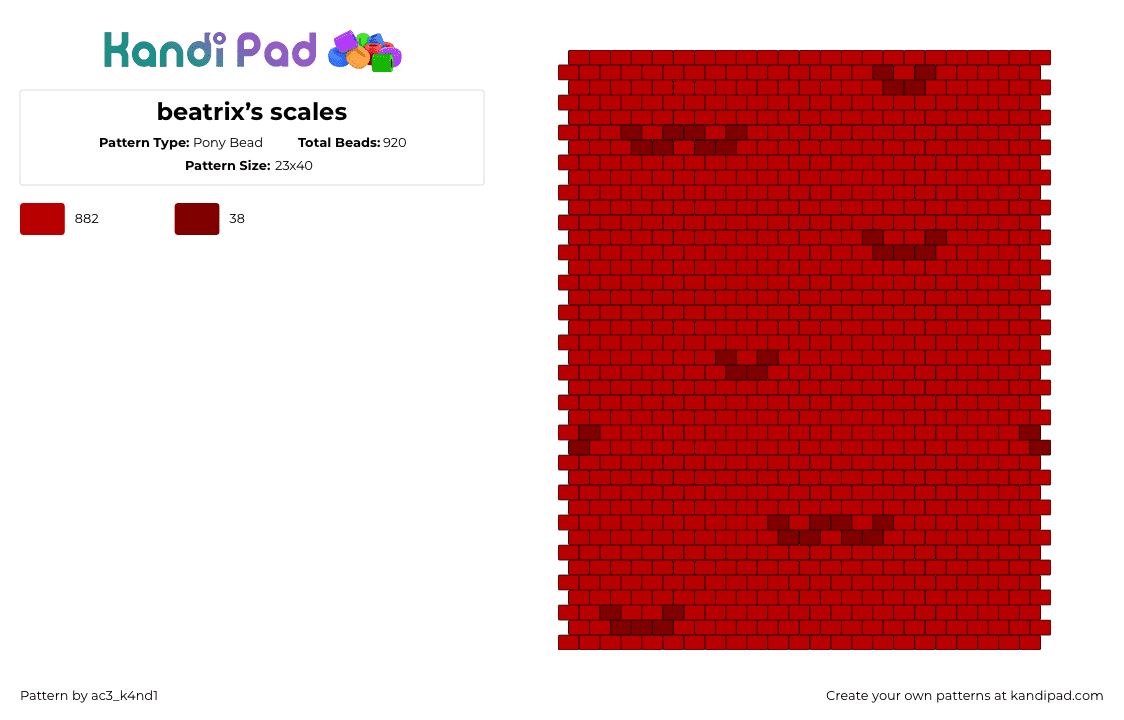 beatrix’s scales - Pony Bead Pattern by ac3_k4nd1 on Kandi Pad - beatrix,scales,panel,red