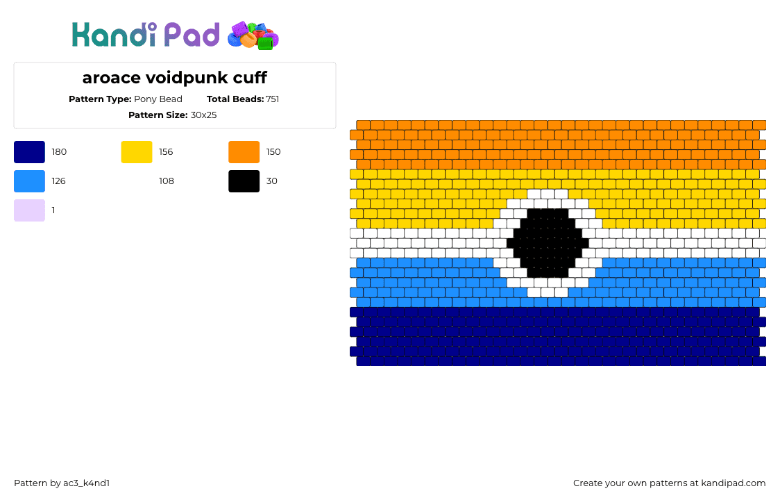 aroace voidpunk cuff - Pony Bead Pattern by ac3_k4nd1 on Kandi Pad - aroace,voidpunk,pride,flag,cuff,orange,blue,yellow