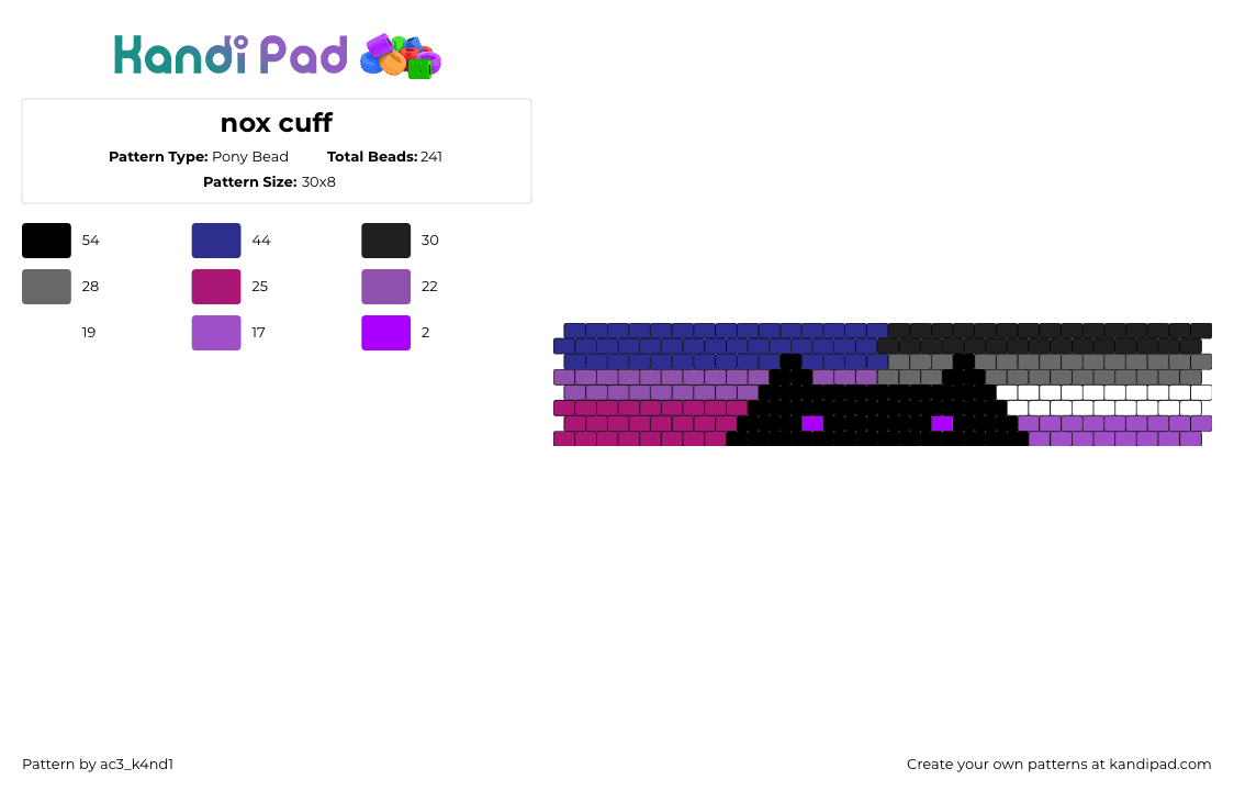 nox cuff - Pony Bead Pattern by ac3_k4nd1 on Kandi Pad - asexual,spectrum,cat,silhouette,pride,cuff,purple,black