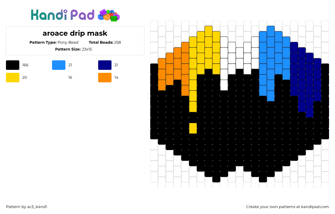 aroace drip mask - Pony Bead Pattern by ac3_k4nd1 on Kandi Pad - aroace,drippy,pride,melting,mask,orange,blue,black