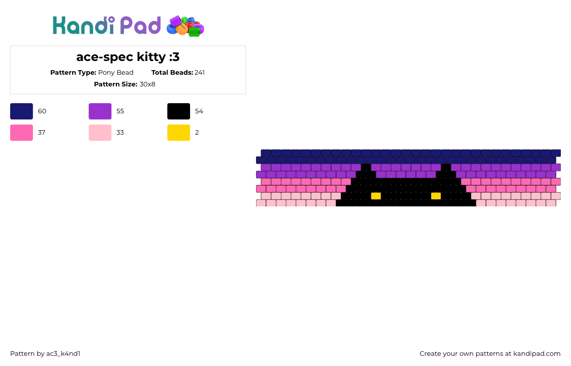 ace-spec kitty :3 - Pony Bead Pattern by ac3_k4nd1 on Kandi Pad - asexual,spectrum,cat,silhouette,pride,cuff,pink,purple,black