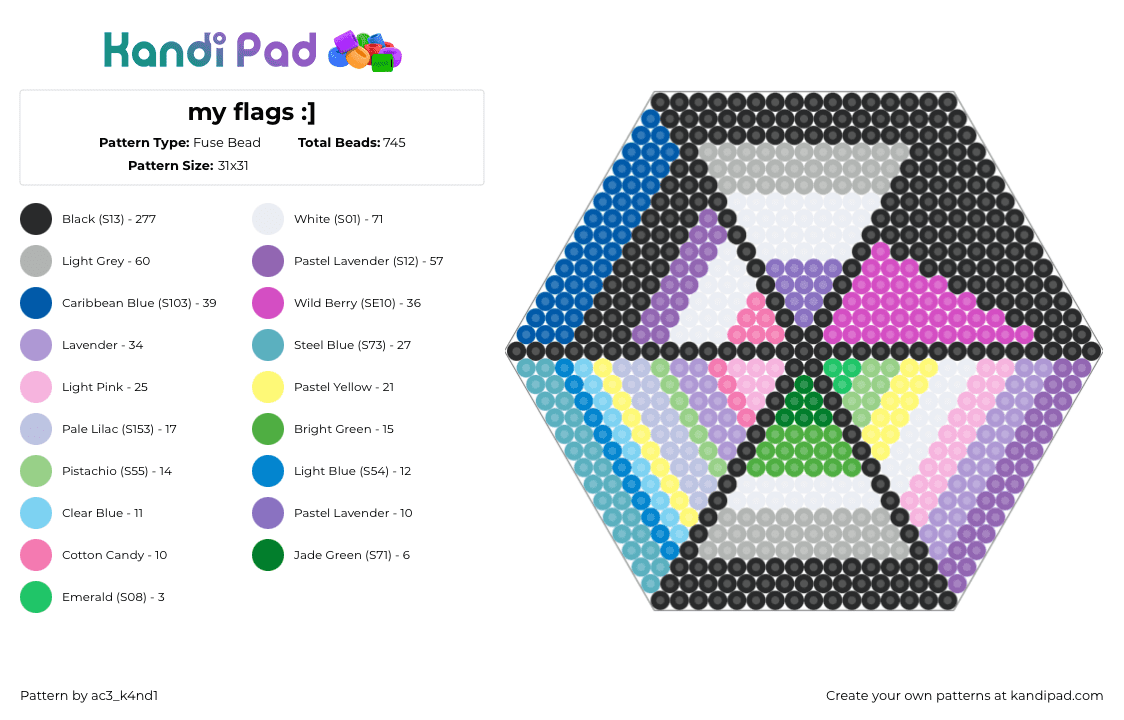 my flags :] - Fuse Bead Pattern by ac3_k4nd1 on Kandi Pad - pride,flags,hexagon,lgbtqia,stripes,colorful,pink,black,purple,blue