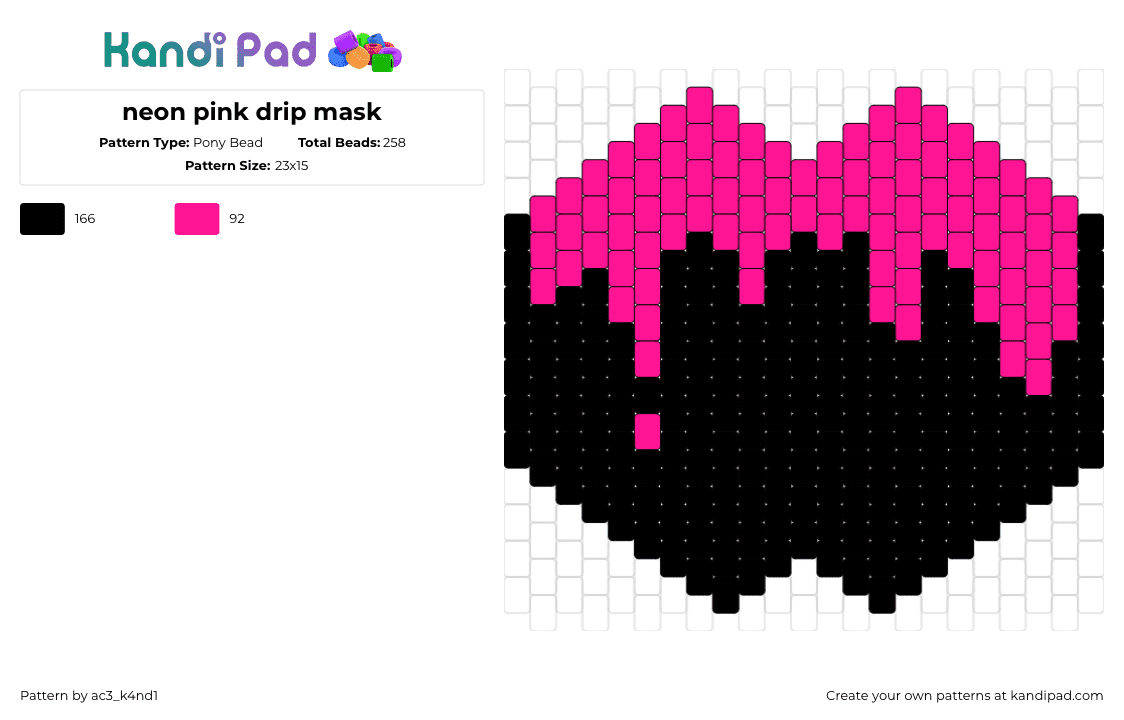 neon pink drip mask - Pony Bead Pattern by ac3_k4nd1 on Kandi Pad - drippy,melting,mask,scene,emo,pink,black