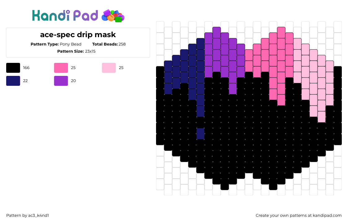 ace-spec drip mask - Pony Bead Pattern by ac3_k4nd1 on Kandi Pad - asexual,spectrum,drippy,pride,melting,mask,black,pink,purple