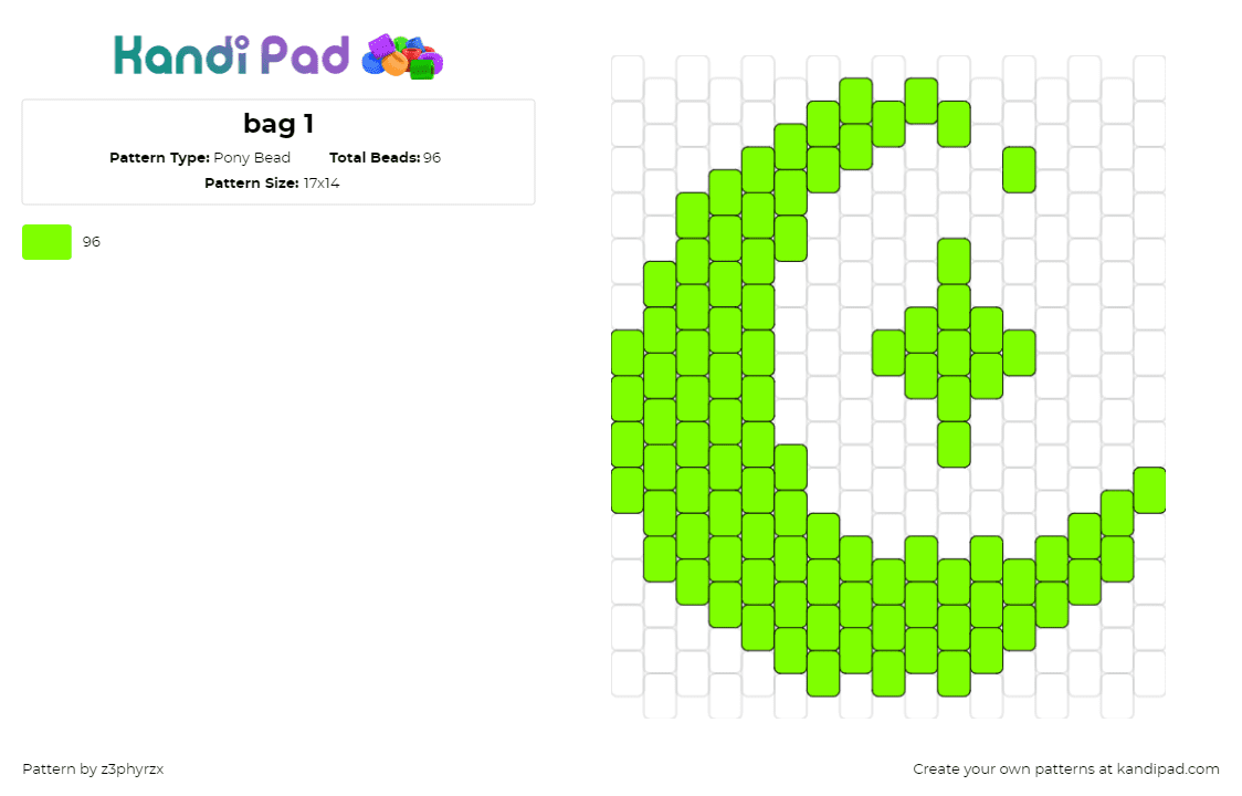 bag 1 - Pony Bead Pattern by z3phyrzx on Kandi Pad - moon,star,bag,green