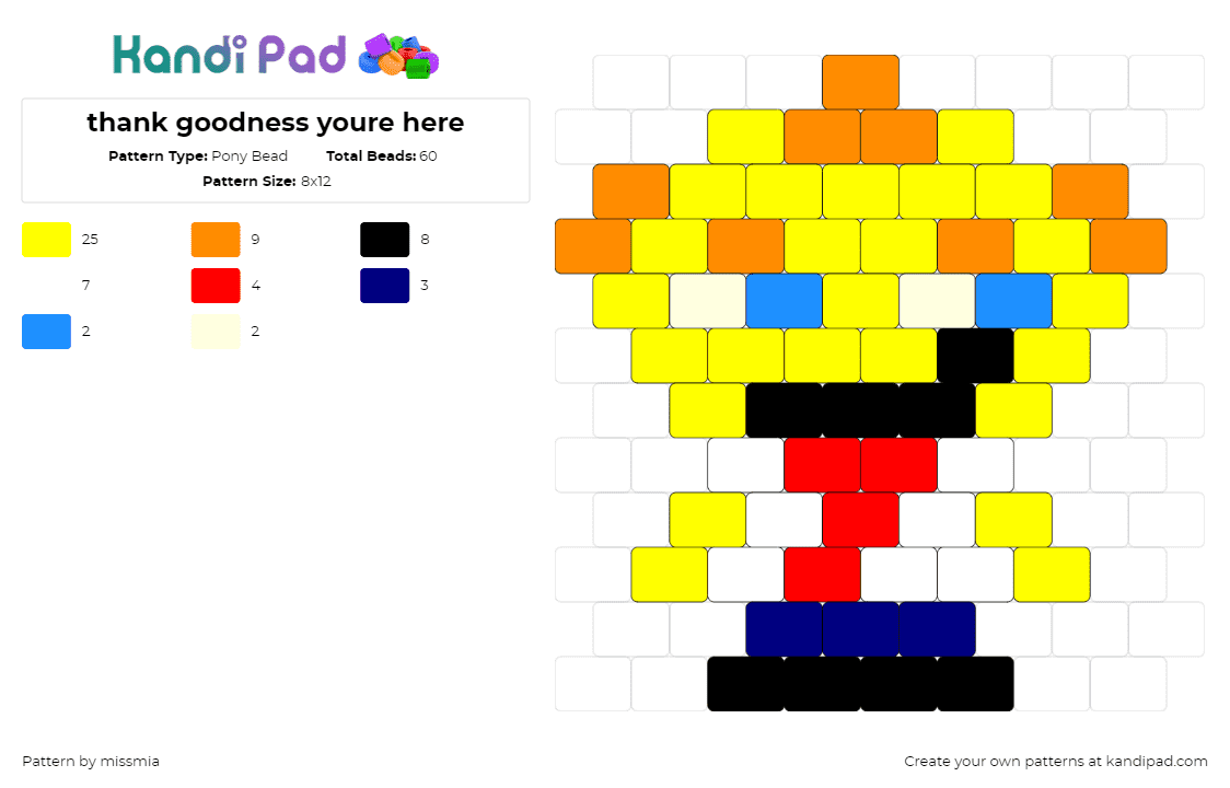 thank goodness youre here - Pony Bead Pattern by missmia on Kandi Pad - thank goodness you're here,salesman,character,video game,yellow,orange