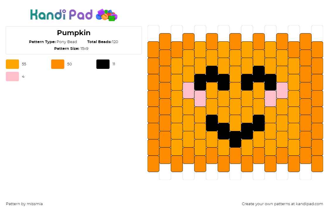 Pumpkin - Pony Bead Pattern by missmia on Kandi Pad - pumpkin,smile,cute,halloween