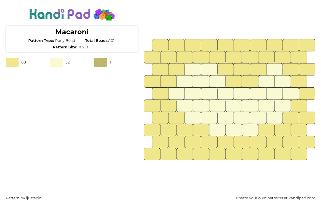 Macaroni - Pony Bead Pattern by ijustspin on Kandi Pad - macaroni,noodle,pasta,simple,yellow