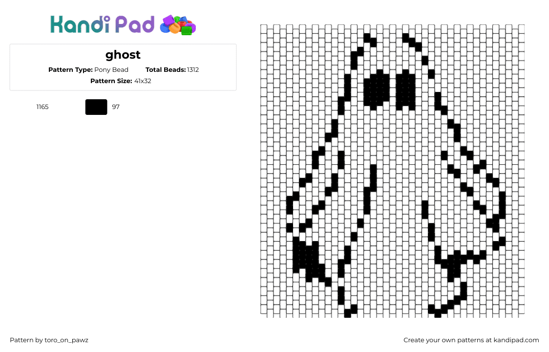 ghost - Pony Bead Pattern by toro_on_pawz on Kandi Pad - ghost,sheet,spooky,halloween,white