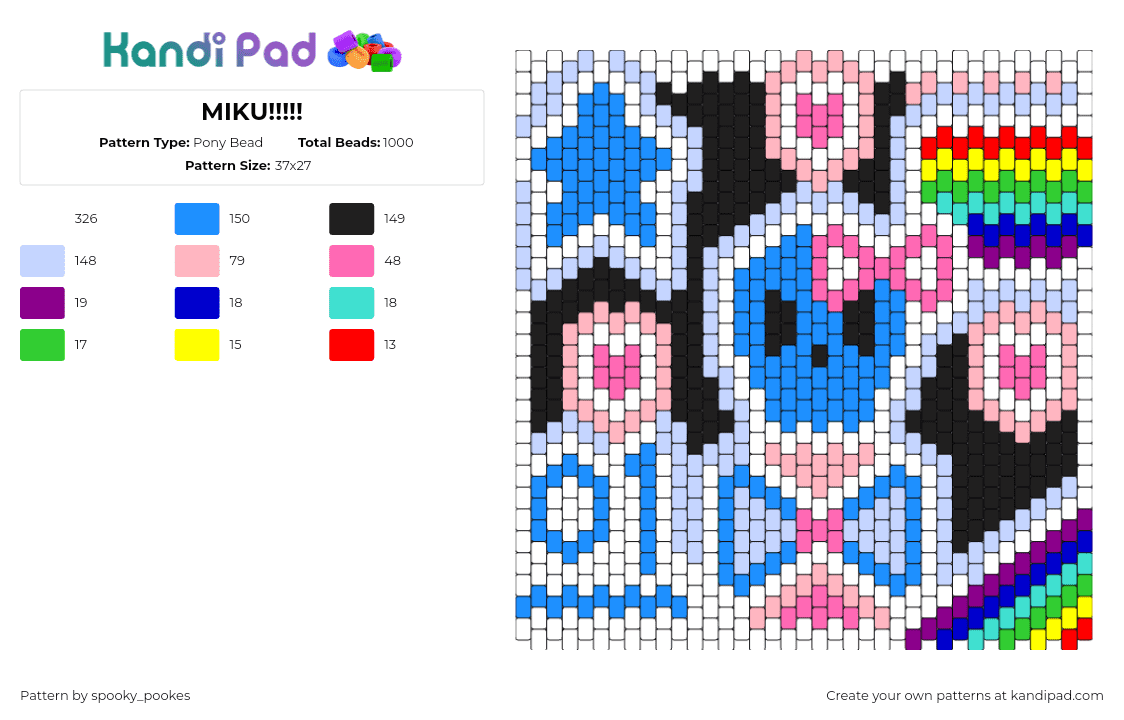 MIKU!!!!! - Pony Bead Pattern by spooky_pookes on Kandi Pad - 