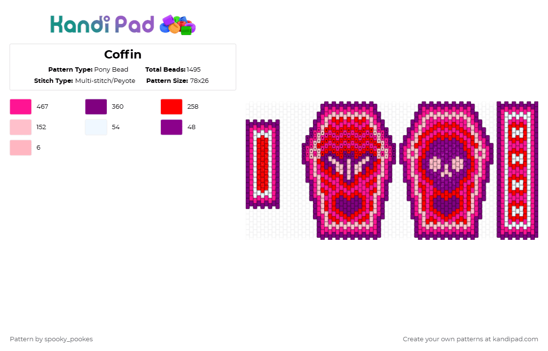 Coffin - Pony Bead Pattern by spooky_pookes on Kandi Pad - pink
