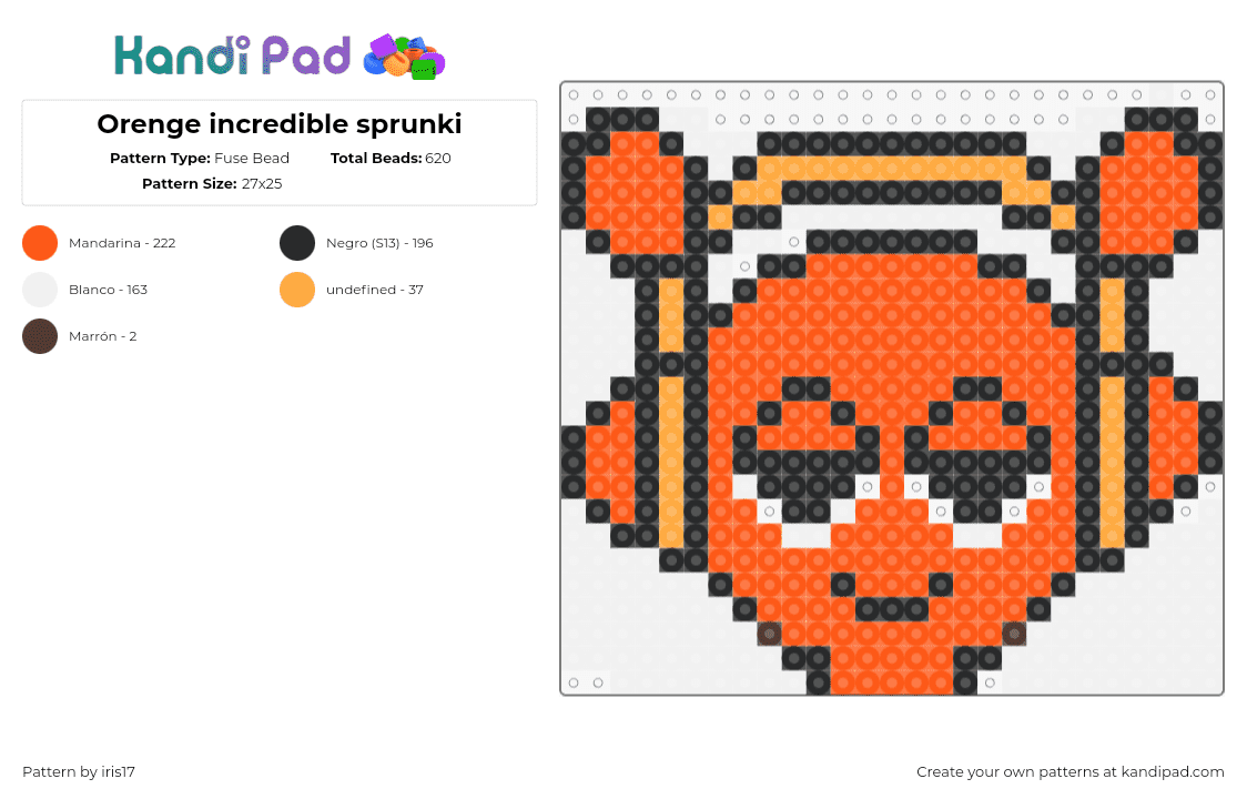 Orenge incredible sprunki - Fuse Bead Pattern by iris17 on Kandi Pad - oren,sprunki,incredibox,headphones,video game,character,orange