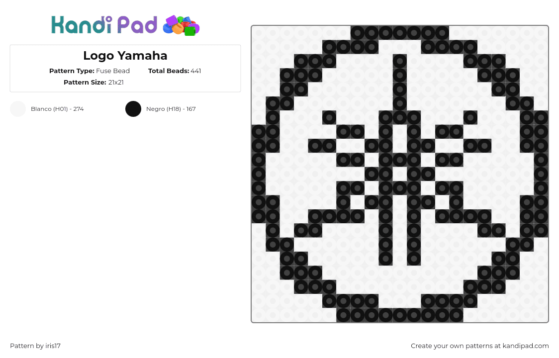 Logo Yamaha - Fuse Bead Pattern by iris17 on Kandi Pad - yamaha,logo,music,black,white