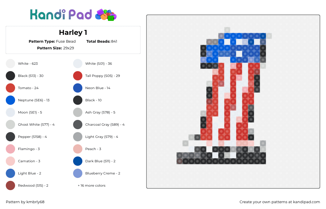 Harley 1 - Fuse Bead Pattern by kmbrly68 on Kandi Pad - 1,harley davidson,motorcycle,number,flag,america,red,white,blue