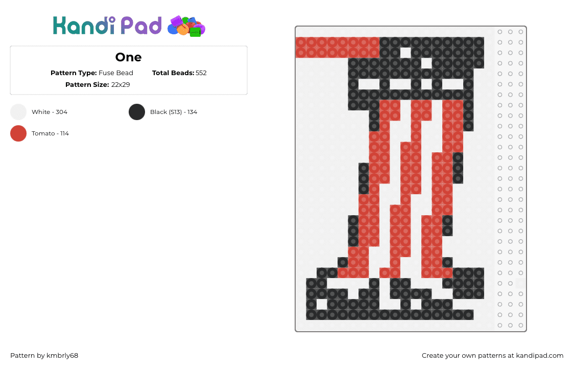 One - Fuse Bead Pattern by kmbrly68 on Kandi Pad - 1,number,stripes,red,white,black