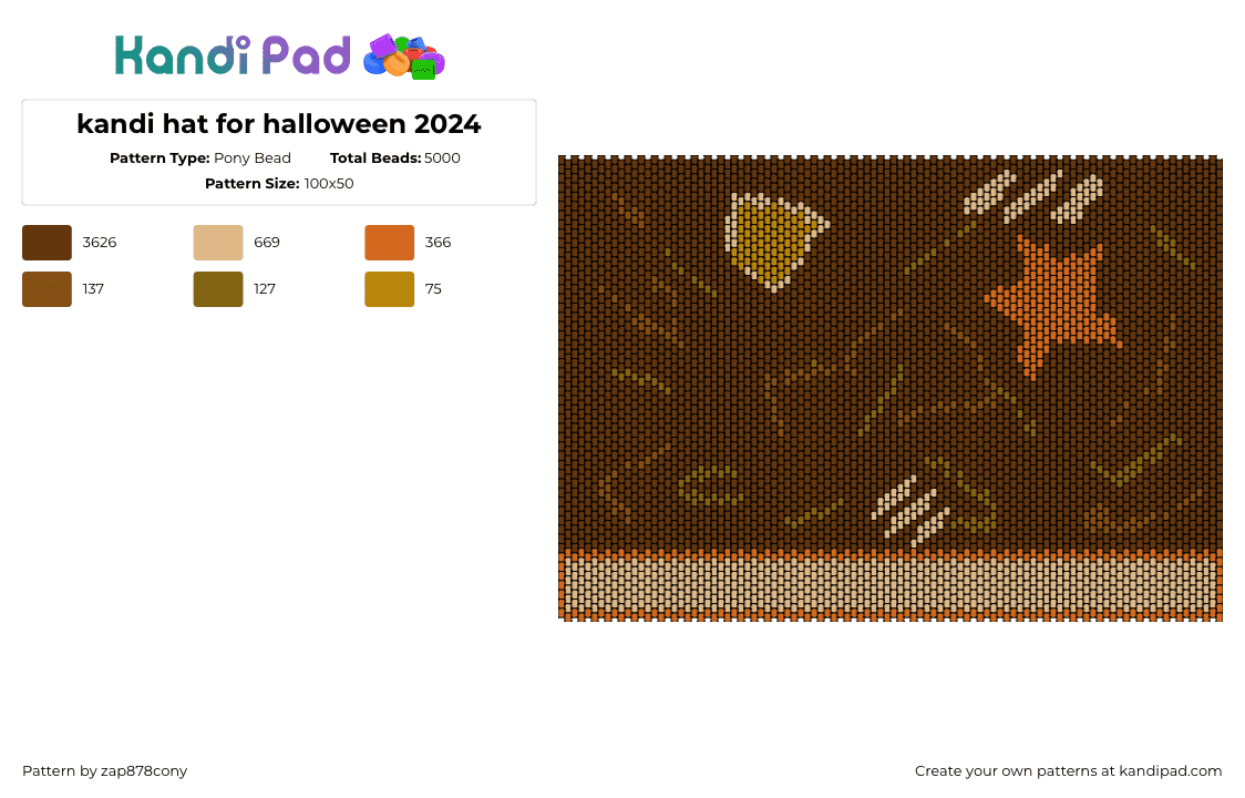 kandi hat for halloween 2024 - Pony Bead Pattern by zap878cony on Kandi Pad - halloween,hat,burlap,festive,costume,panel,brown,tan