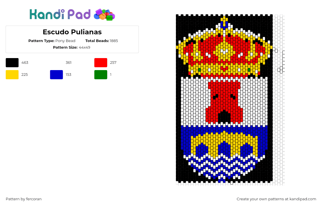 Escudo Pulianas - Pony Bead Pattern by fercoran on Kandi Pad - escudo pulianas,crest,coat of arms,spain,crown,castle,panel,flag,red,gold,blue,black,white