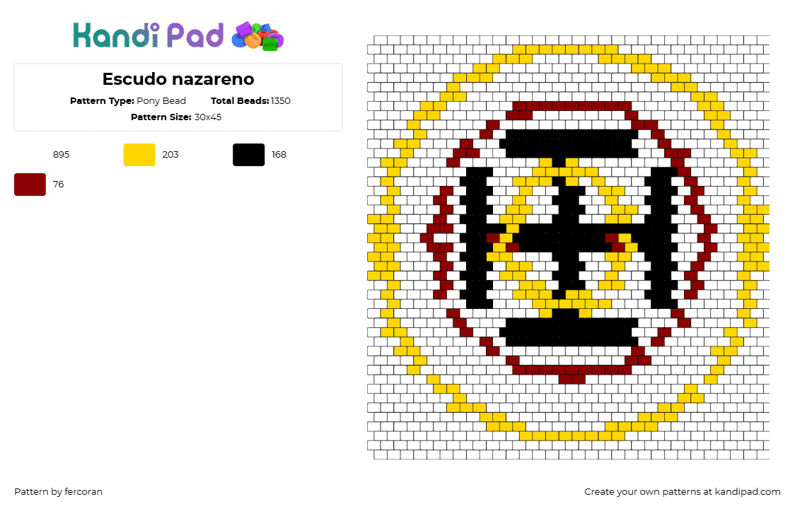 Escudo nazareno - Pony Bead Pattern by fercoran on Kandi Pad - escudo nazareno,religion,symbol,yellow,black