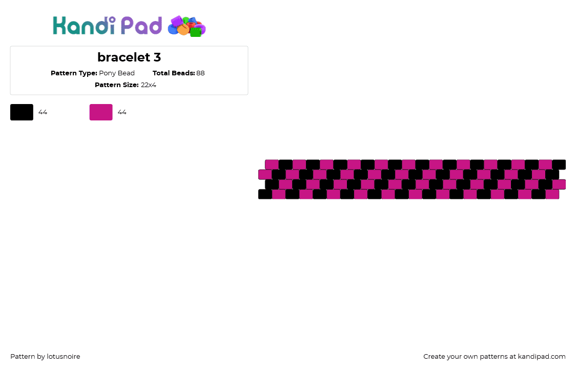 bracelet 3 - Pony Bead Pattern by lotusnoire on Kandi Pad - scene,diagonal,stripes,bracelet,cuff,pink,black