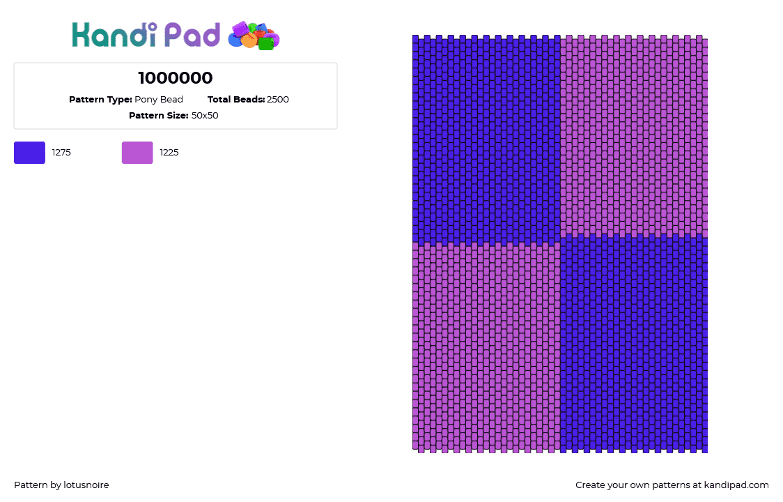 1000000 - Pony Bead Pattern by lotusnoire on Kandi Pad - checkered,panel,simple,purple