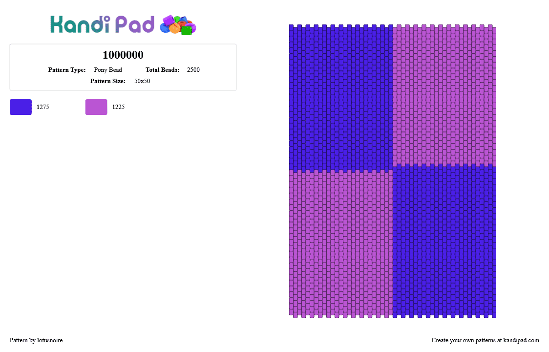 1000000 - Pony Bead Pattern by lotusnoire on Kandi Pad - checkered,panel,simple,purple