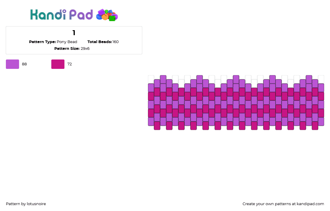 1 - Pony Bead Pattern by lotusnoire on Kandi Pad - horizontal,stripes,cuff,purple