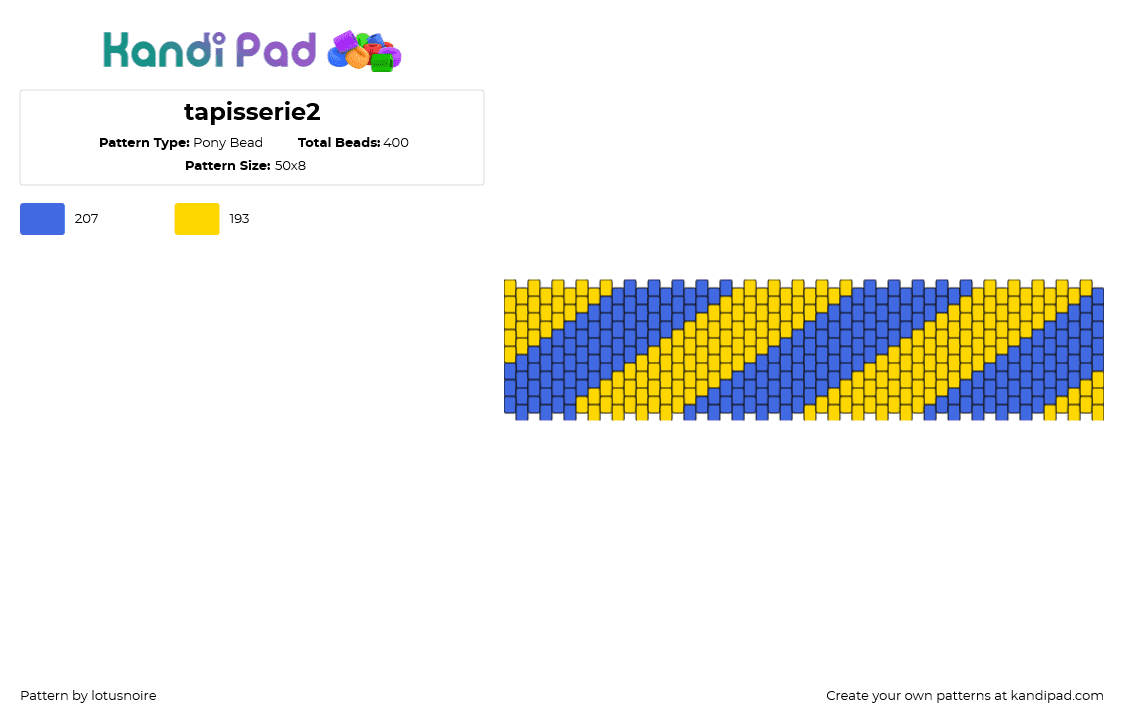 tapisserie2 - Pony Bead Pattern by lotusnoire on Kandi Pad - diagonal,stripes,panel,cuff,yellow,blue