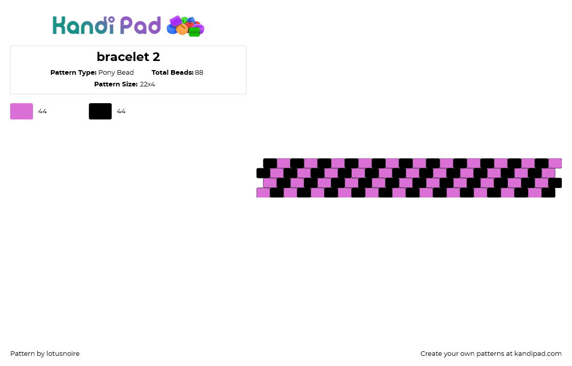 bracelet 2 - Pony Bead Pattern by lotusnoire on Kandi Pad - diagonal,stripes,bracelet,cuff,pink,black