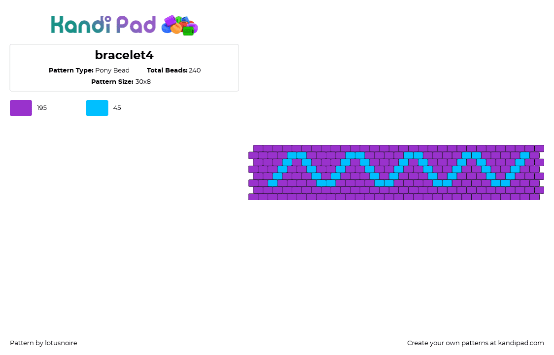 bracelet4 - Pony Bead Pattern by lotusnoire on Kandi Pad - zigzag,waves,bracelet,cuff,purple,blue