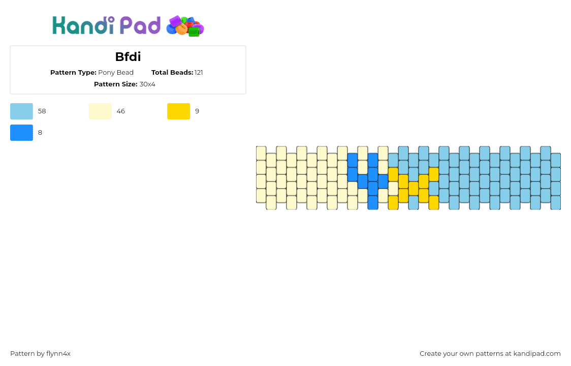 Bfdi - Pony Bead Pattern by flynn4x on Kandi Pad - bfdi,battle for dream island,bracelet,cuff,tv show,animation,yellow,light blue