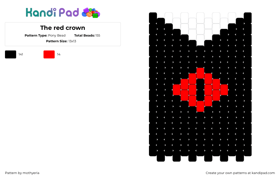 The red crown - Pony Bead Pattern by mothyeria on Kandi Pad - red crown,cult of the lamb,eye,video game,horror,black,red