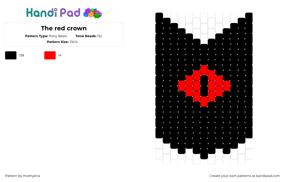 The red crown - Pony Bead Pattern by mothyeria on Kandi Pad - red crown,cult of the lamb,eye,video game,horror,black,red