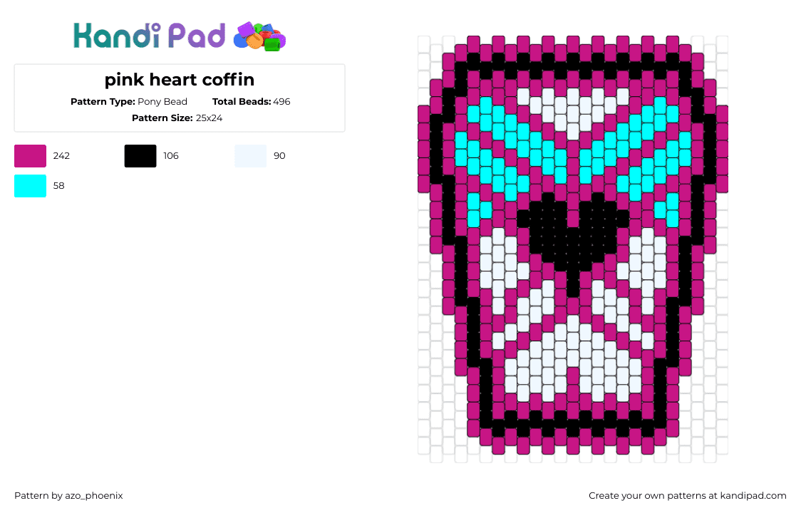 pink heart coffin - Pony Bead Pattern by azo_phoenix on Kandi Pad - coffin,spooky,heart,vampire,halloween,pink,teal,white,black