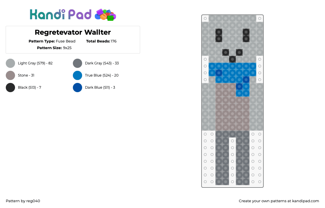 Regretevator Wallter - Fuse Bead Pattern by reg040 on Kandi Pad - wallter,regretevator,roblox,character,npc,scarf,video game,gray,blue