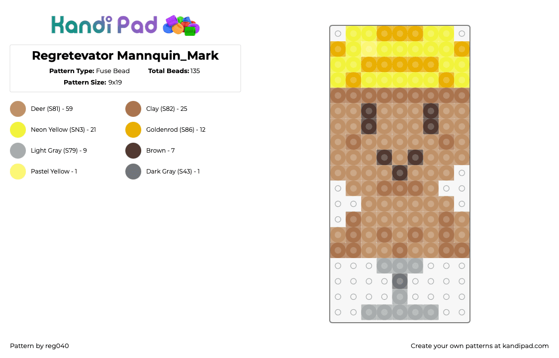 Regretevator Mannquin_Mark - Fuse Bead Pattern by reg040 on Kandi Pad - mannequin mark,regretevator,roblox,character,npc,video game,yellow,tan