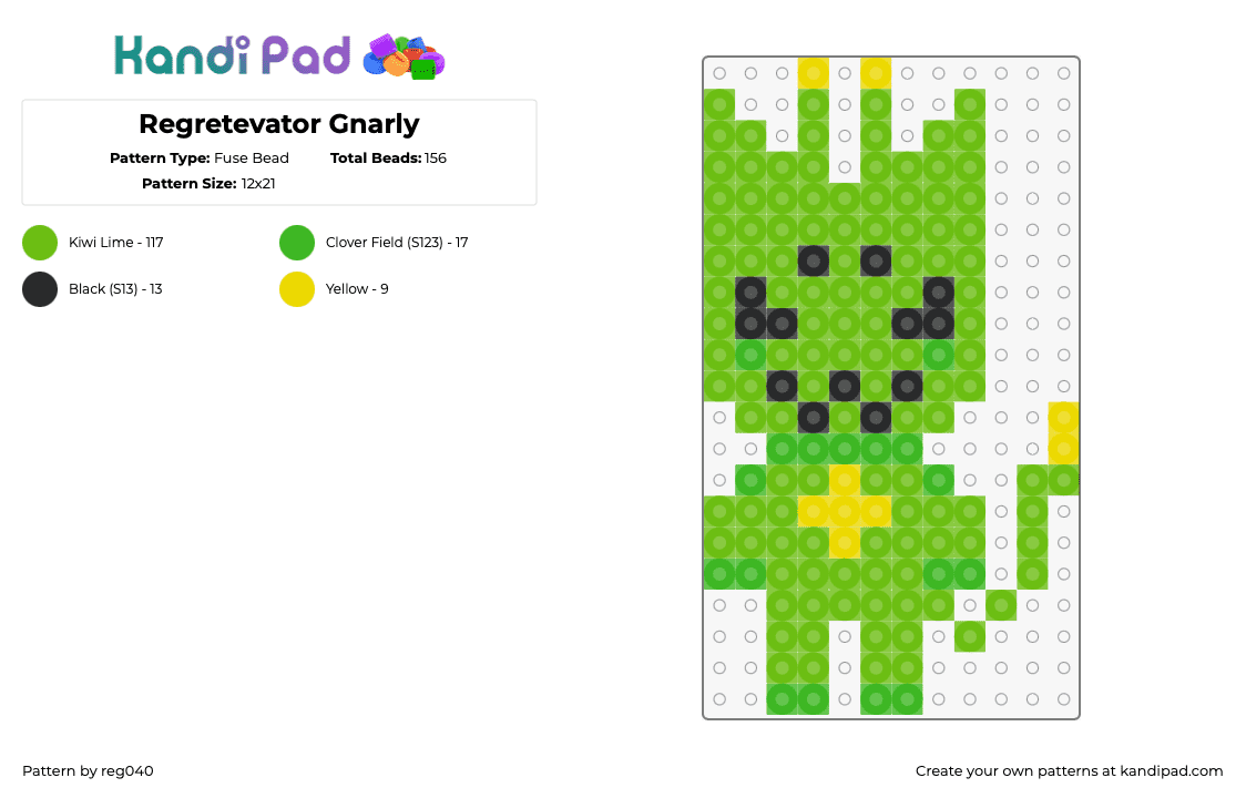 Regretevator Gnarly - Fuse Bead Pattern by reg040 on Kandi Pad - gnarpy,regretevator,roblox,character,alien,npc,alien,video game,green,yellow