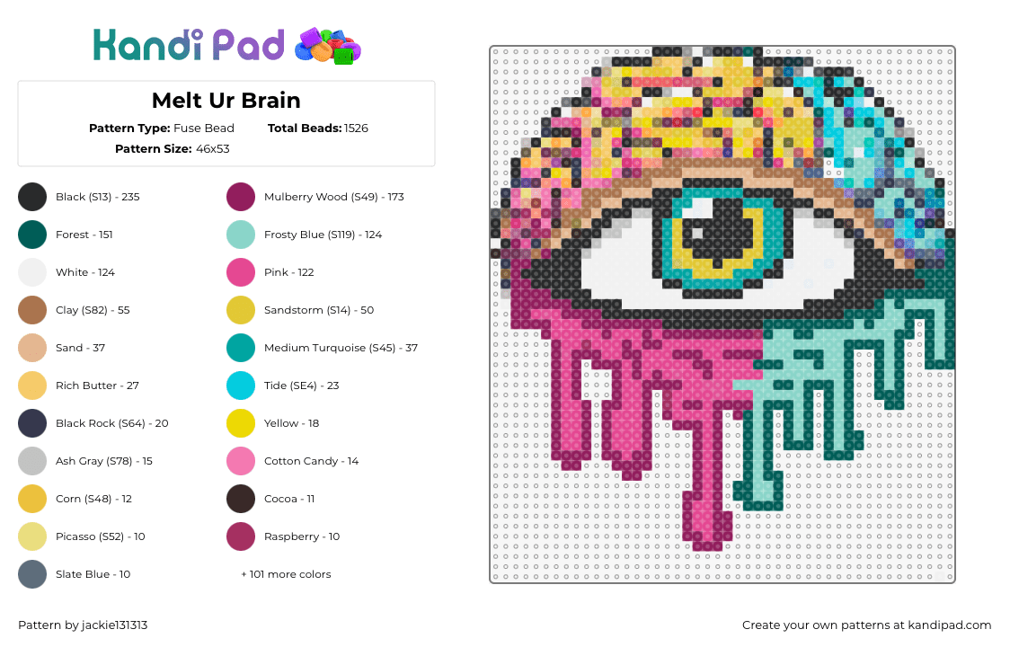 Melt Ur Brain - Fuse Bead Pattern by jackie131313 on Kandi Pad - trippy,brain,eye,melting,orange,teal,pink,white