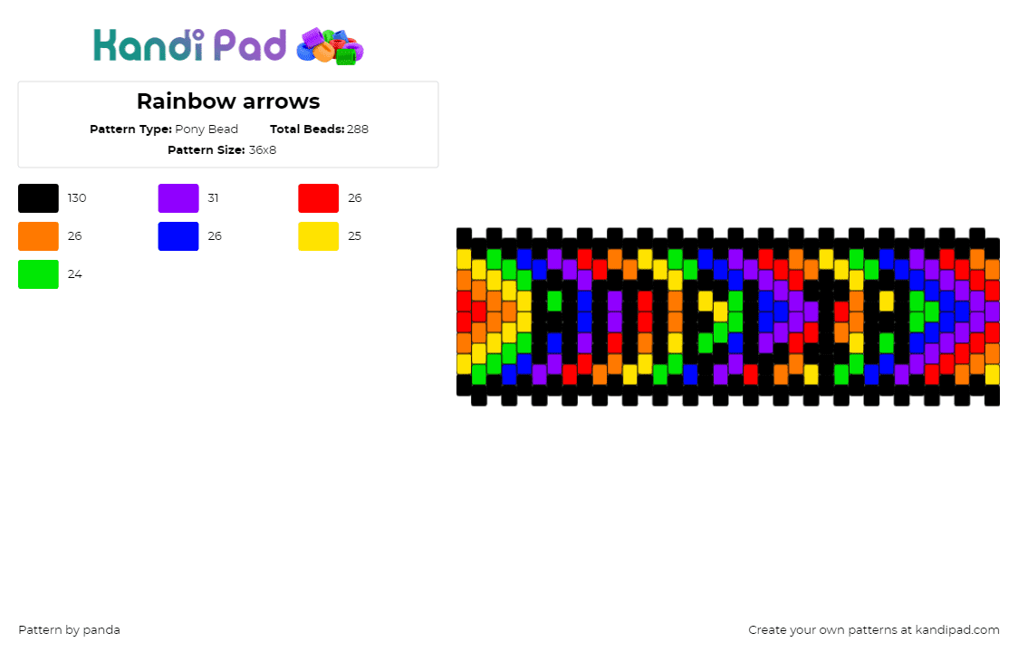 Rainbow arrows - Pony Bead Pattern by panda on Kandi Pad - amelia,name,chevron,arrows,rainbow,text,cuff,black