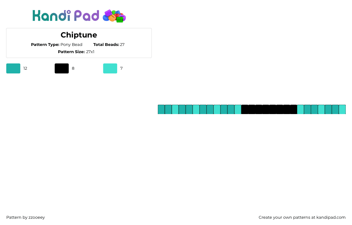 Chiptune - Pony Bead Pattern by zzooeey on Kandi Pad - chiptune,music,single,bracelet,teal,black