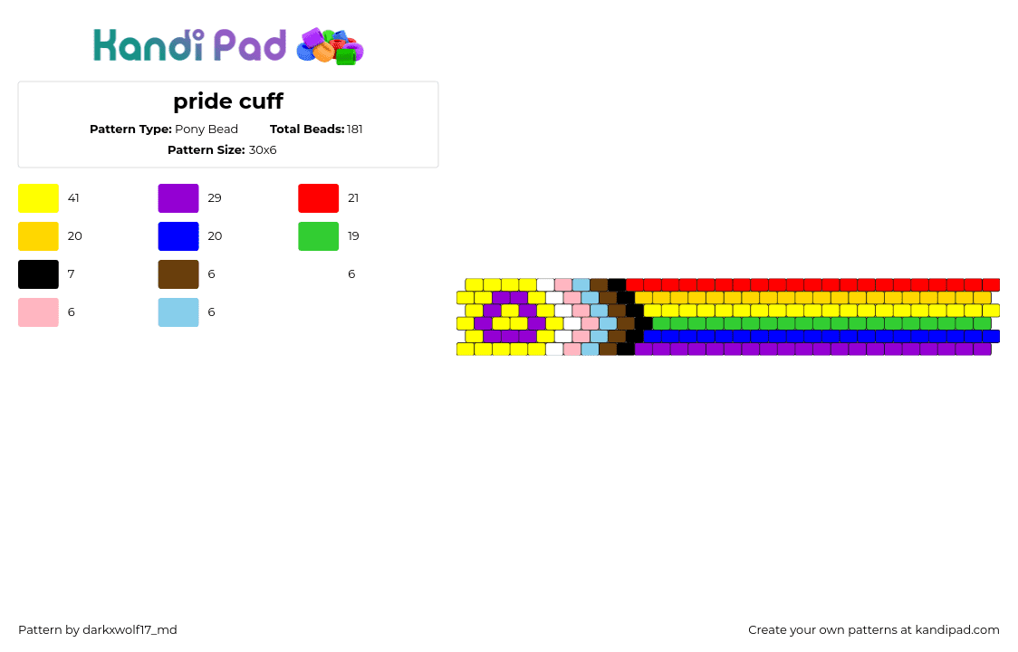 pride cuff - Pony Bead Pattern by darkxwolf17_md on Kandi Pad - pride,flag,cuff,bracelet,community,progress,collorful,yellow