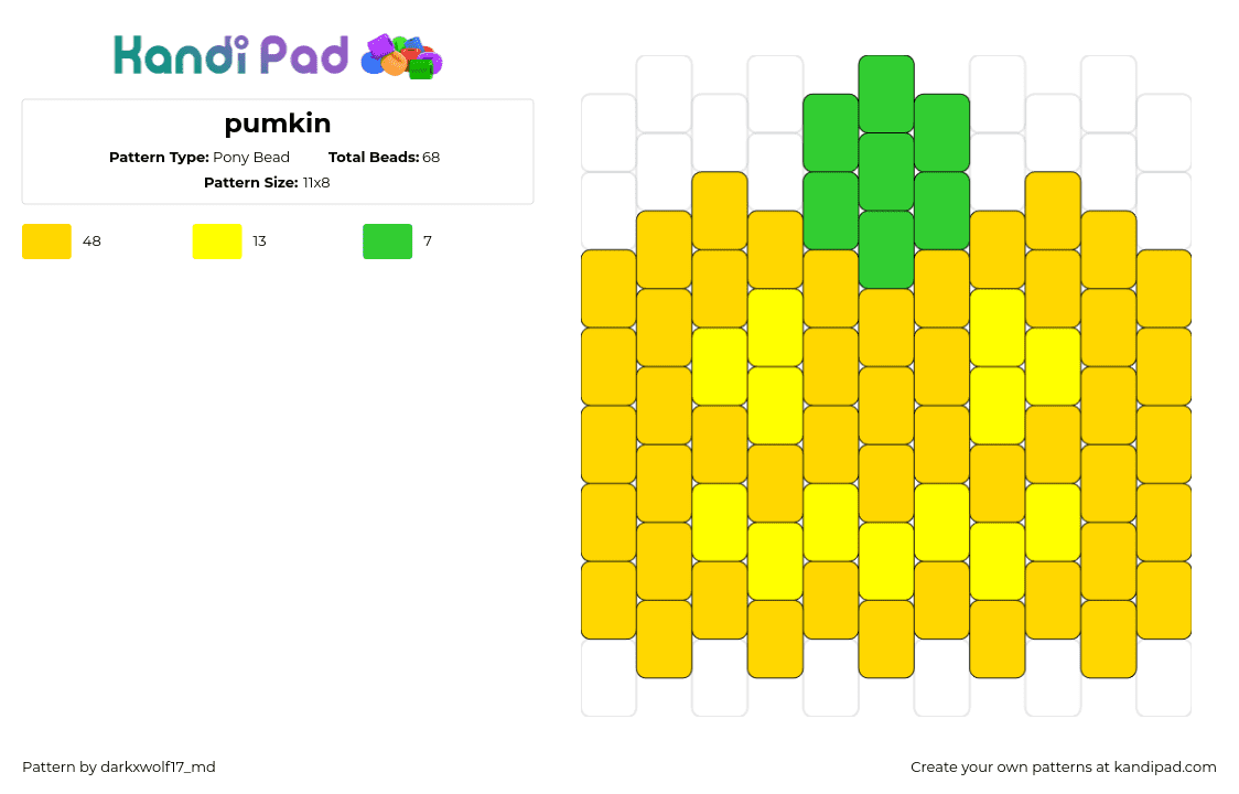 pumkin - Pony Bead Pattern by darkxwolf17_md on Kandi Pad - jackolantern,pumpkin,halloween,orange,yellow,green