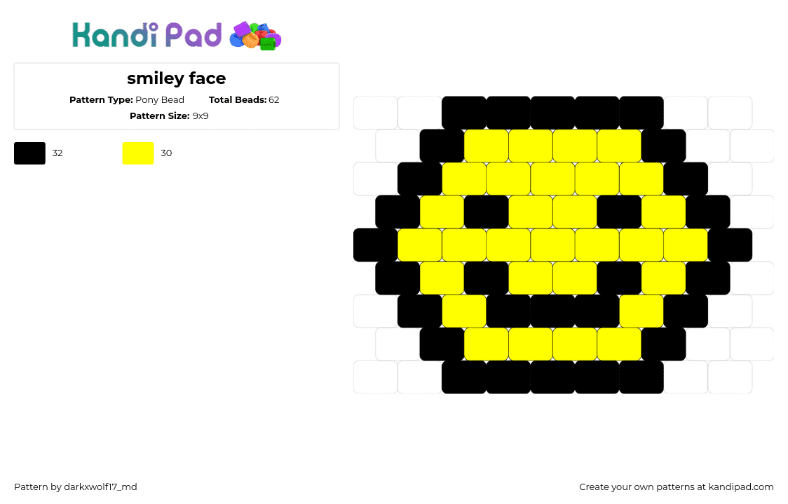 smiley face - Pony Bead Pattern by darkxwolf17_md on Kandi Pad - smiley,face,emoji,happy,simple,yellow,black