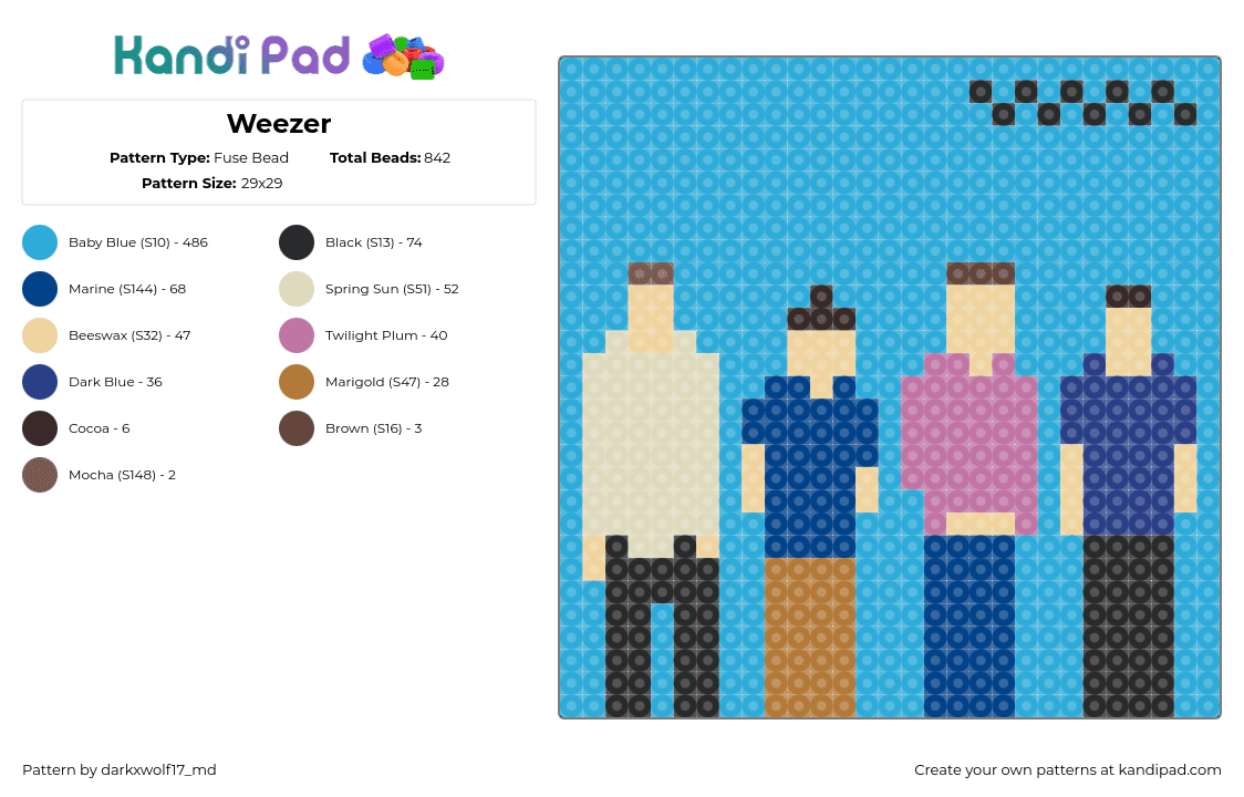 Weezer - Fuse Bead Pattern by darkxwolf17_md on Kandi Pad - weezer,album,band,music,light blue,blue,tan