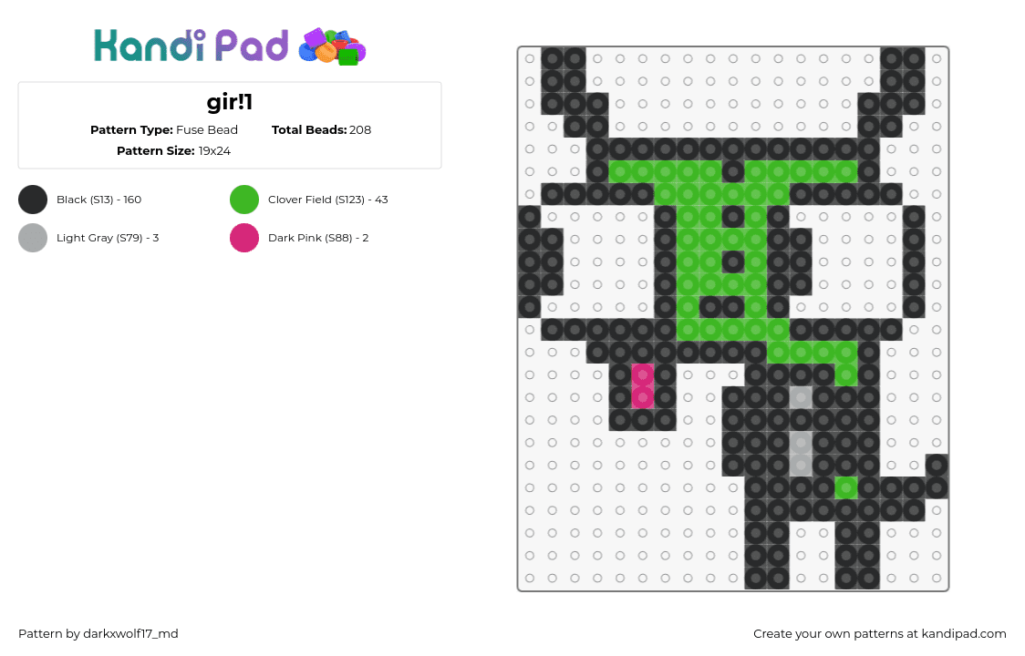 gir!1 - Fuse Bead Pattern by darkxwolf17_md on Kandi Pad - gir,invader zim,costume,charatacter,cute,tv show,cartoon,green,black