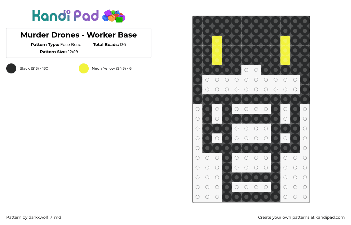 Murder Drones - Worker Base - Fuse Bead Pattern by darkxwolf17_md on Kandi Pad - worker,murder drones,character,animation,template,outline,tv show,black