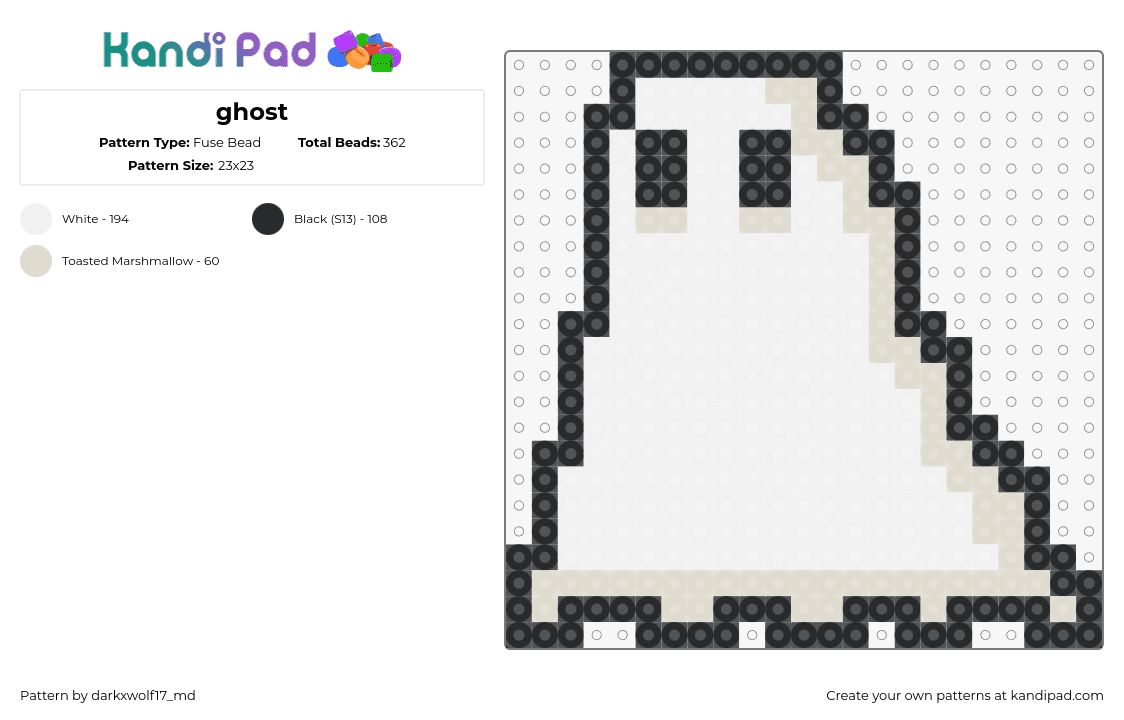 ghost - Fuse Bead Pattern by darkxwolf17_md on Kandi Pad - ghost,sheet,spooky,halloween,costume,classic,white