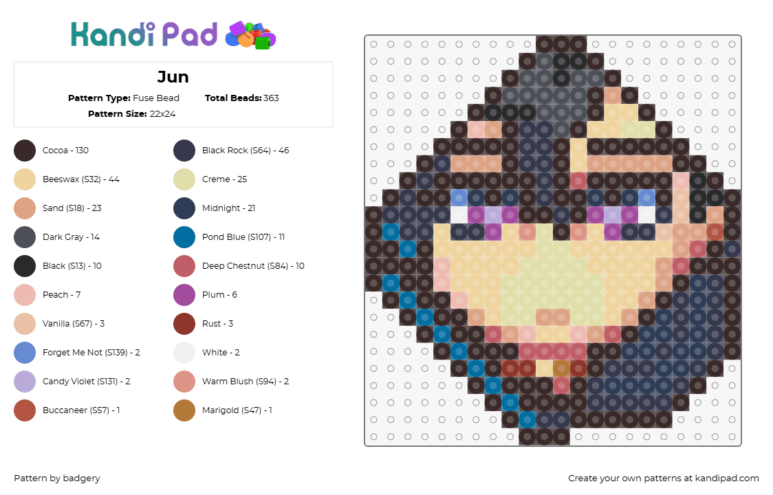 Jun - Fuse Bead Pattern by badgery on Kandi Pad - jun,sun haven,video game,blue,tan