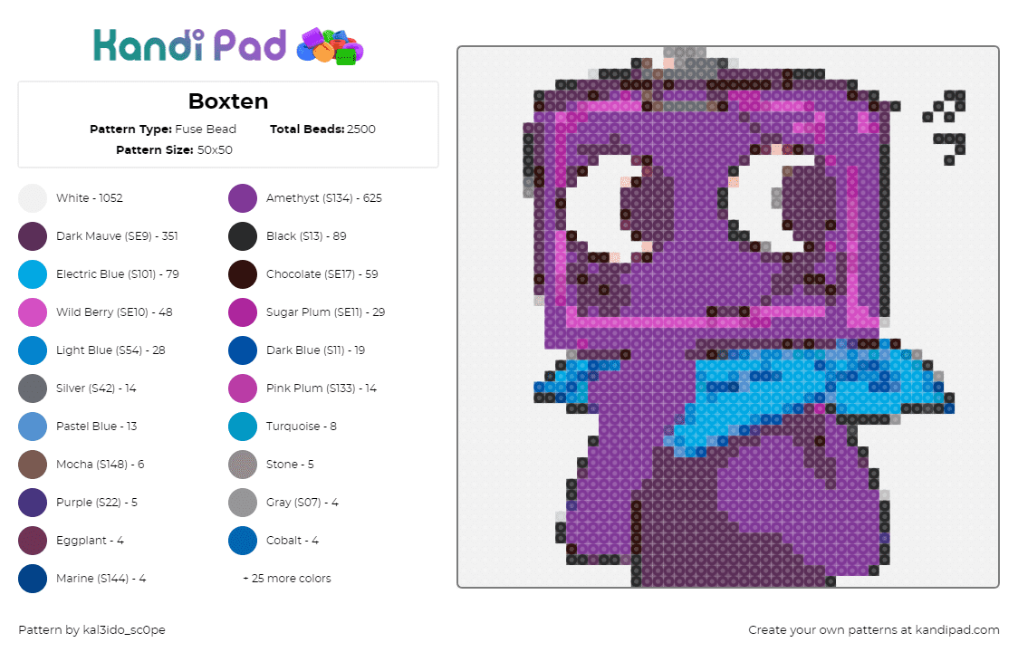 Boxten - Fuse Bead Pattern by kal3ido_sc0pe on Kandi Pad - boxten,dandys world,music box,character,video game,purple,blue